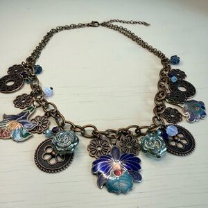 Bronze cloisonné charm necklace #67
